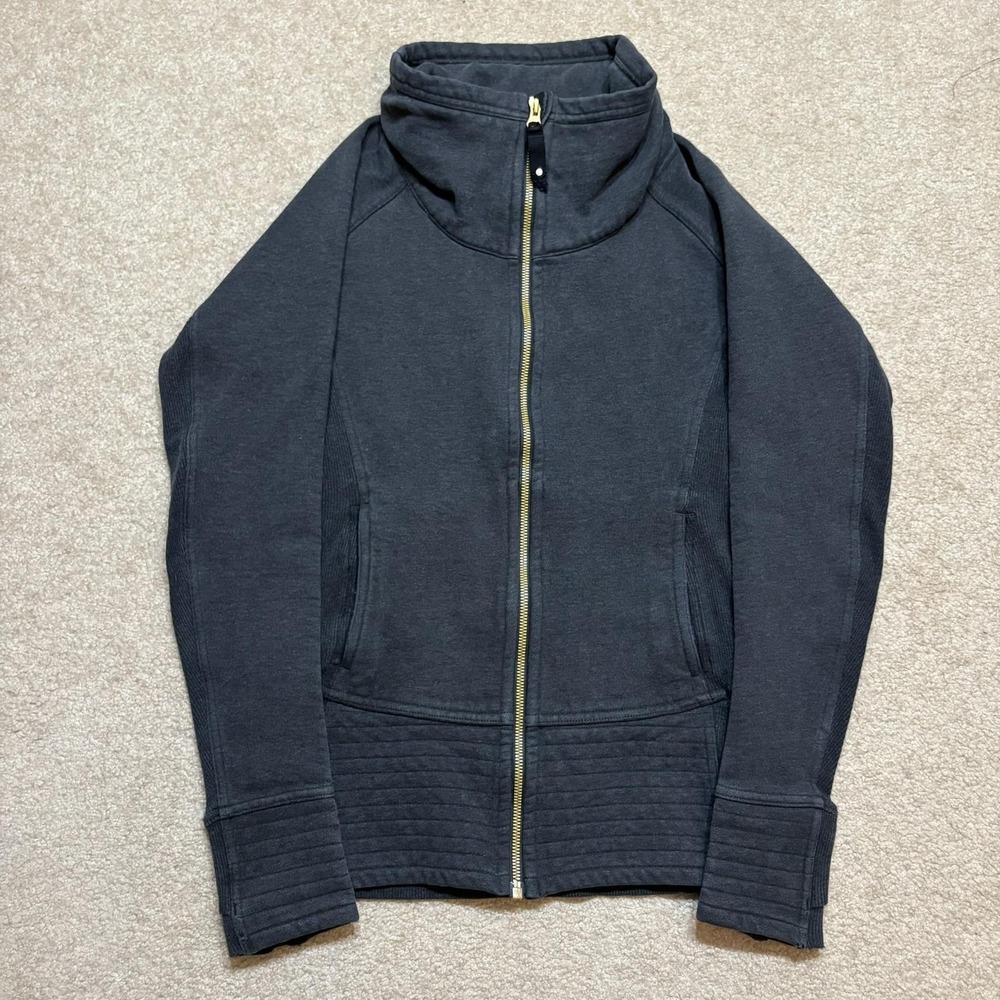 Lululemon Jacket Womens‎ 4 Gray Fleece Full Zip Funnel Neck Moto Cuff Athletic